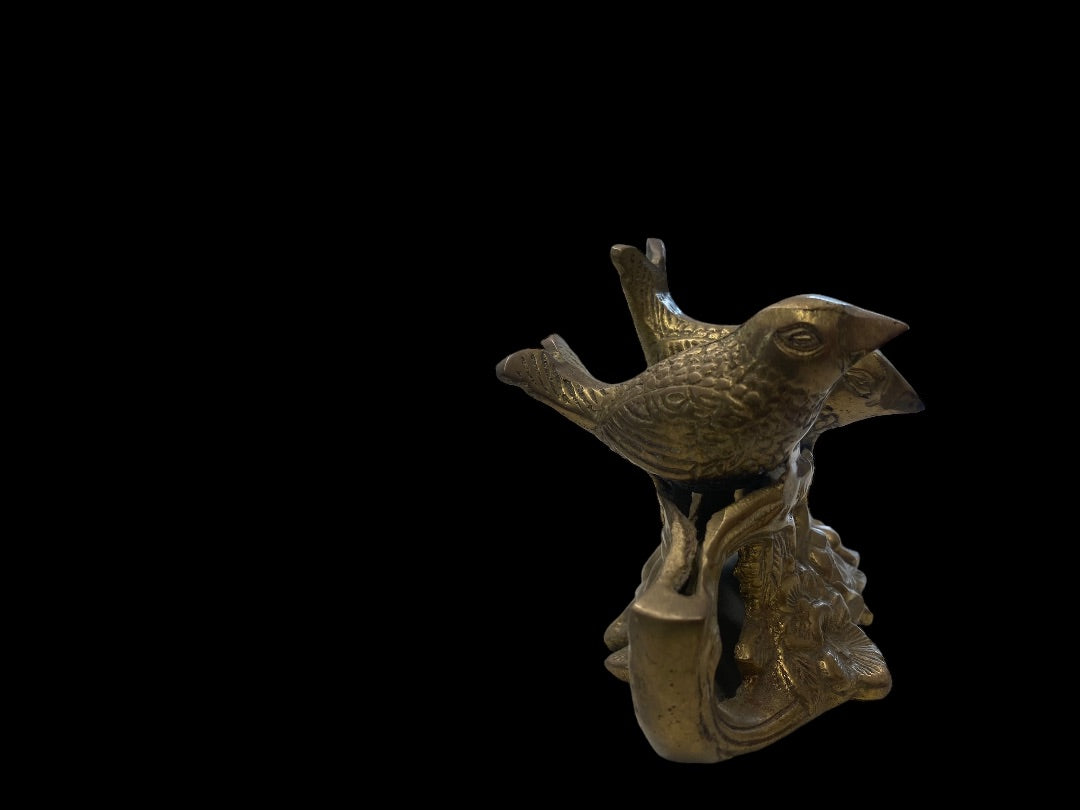 Vintage 1960s Brass Love Birds Perched On A Branch With Flowers Figurine