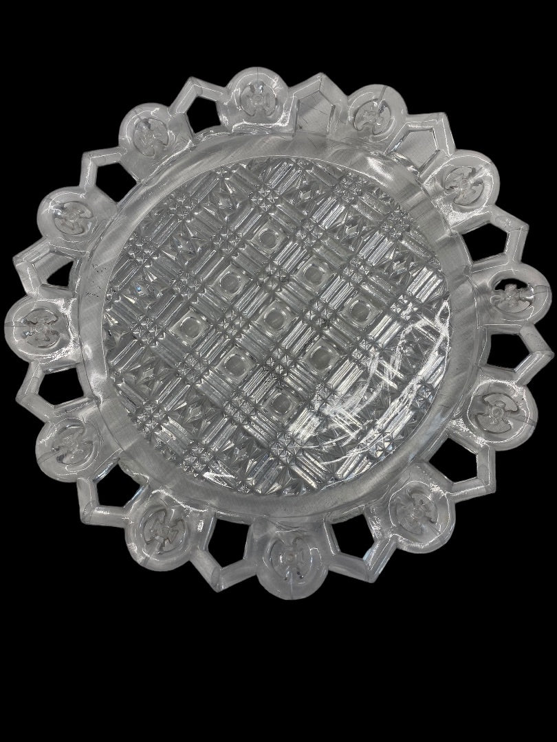 Vintage EAPG Clear Glass Plate German Iron Cross Edge