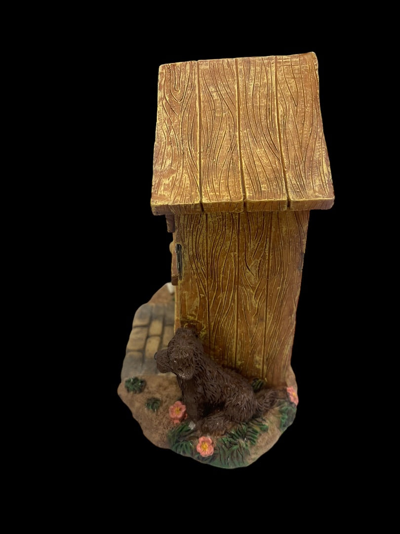 Cows and Dog With Outhouse Figurine Door Opens
