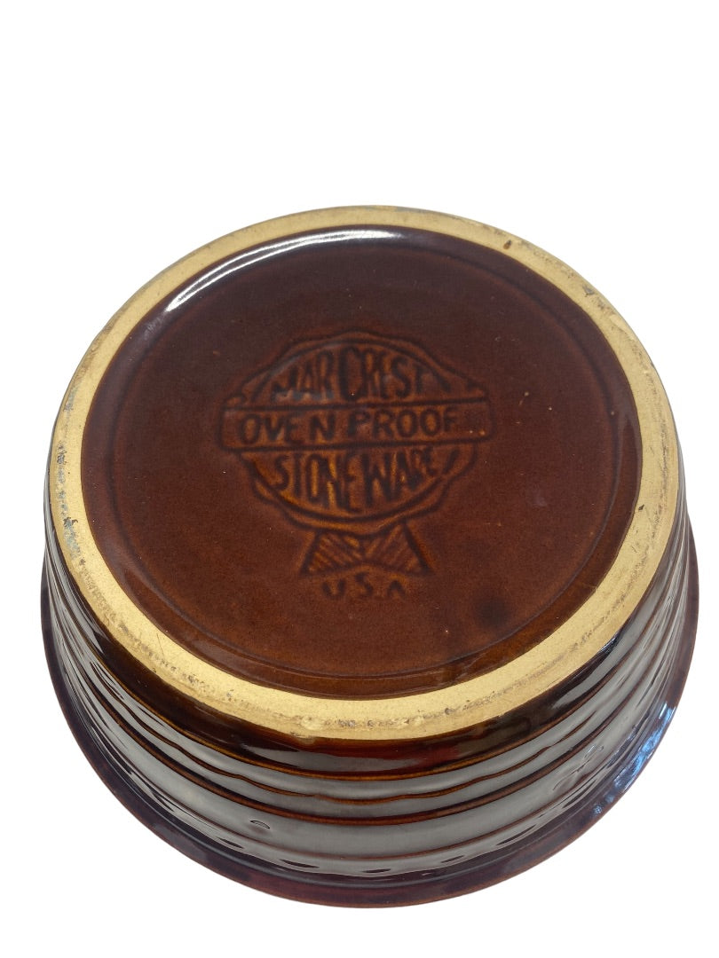 Vintage Marcrest Oven Proof Stoneware Daisy Dot Brown Bowl 9.5"