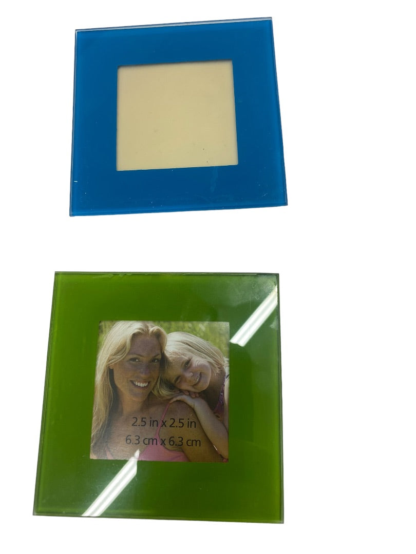 Glass Photo Square Coasters Set 4 with Holder