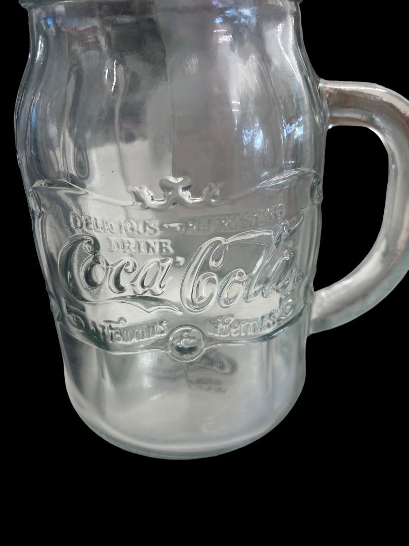 Vintage Coca-Cola Country Classic 4pc 20oz Mason Jar W/Lids & Straw Clear Emboss