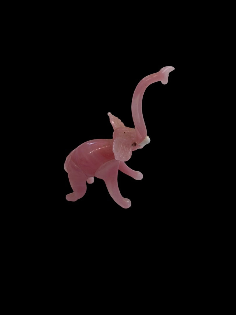 VINTAGE Hand Blown Miniature Art Glass Pink Elephant