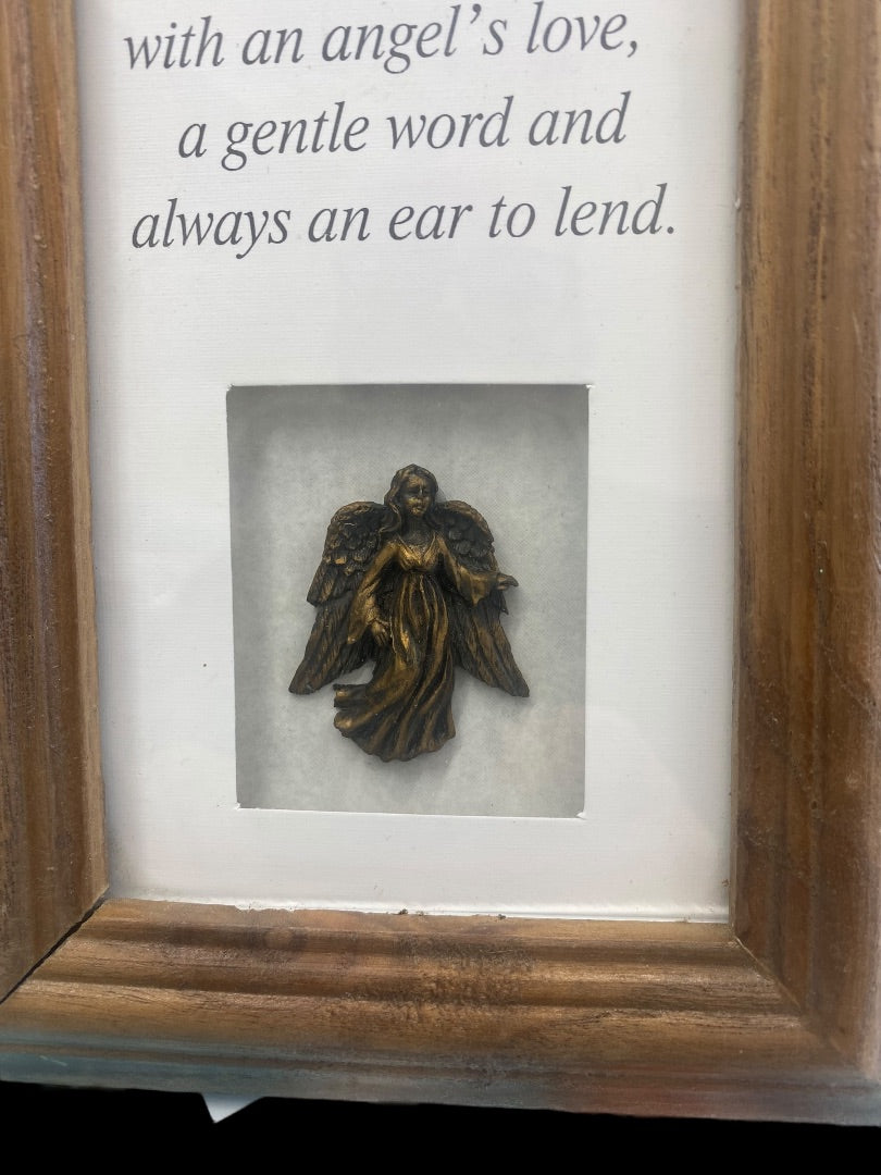 Sister and Angel Wooden Frame With Hand-Carved Angel