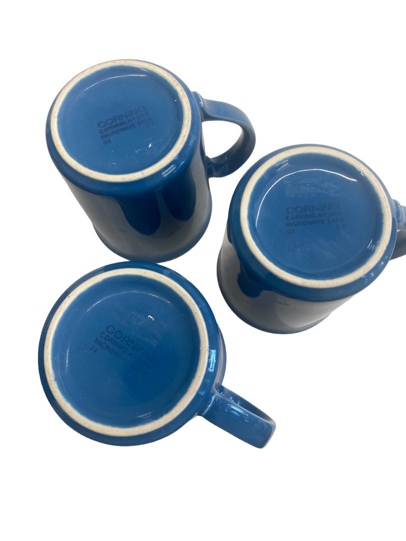 Corning Blue Coffee Cup Mug Set 3 Microwave Safe