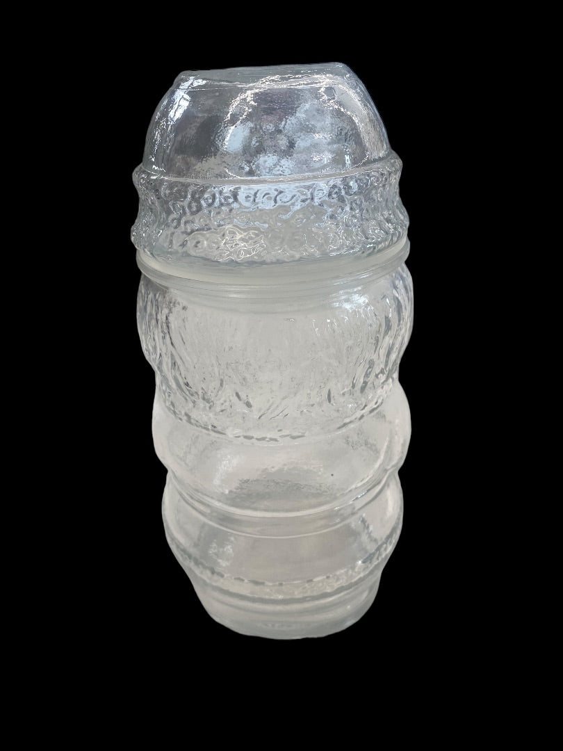 VINTAGE Clear Glass Santa St, Nick Canister Candy Jar Christmas