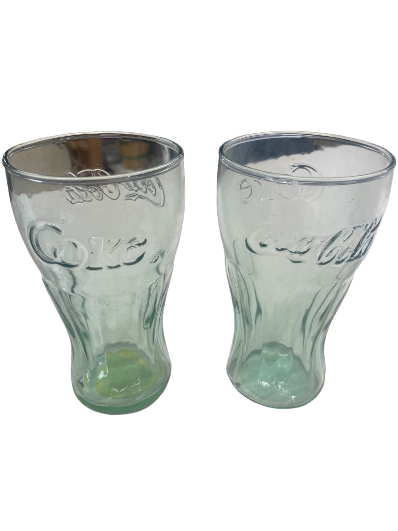 VINTAGE Coca-Cola Green Tinted Glasses Set of 2