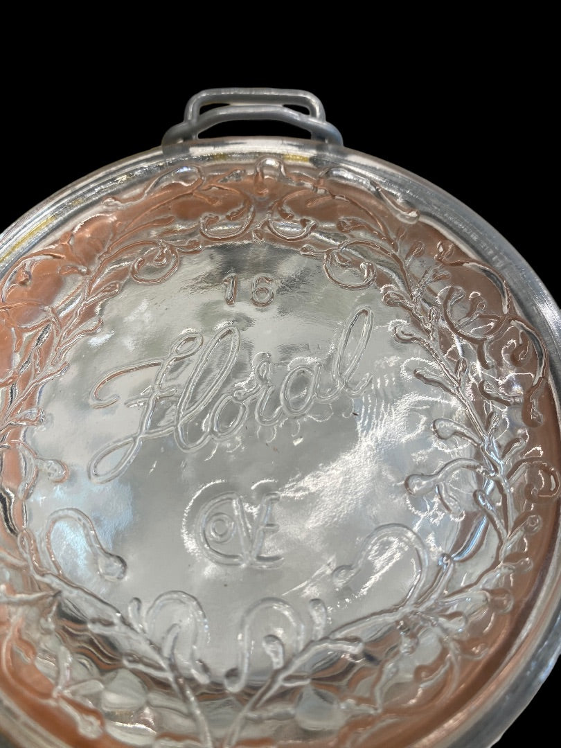 VINTAGE Italian Floral Cove Glass Metal Handle Jar with Rubber Seal