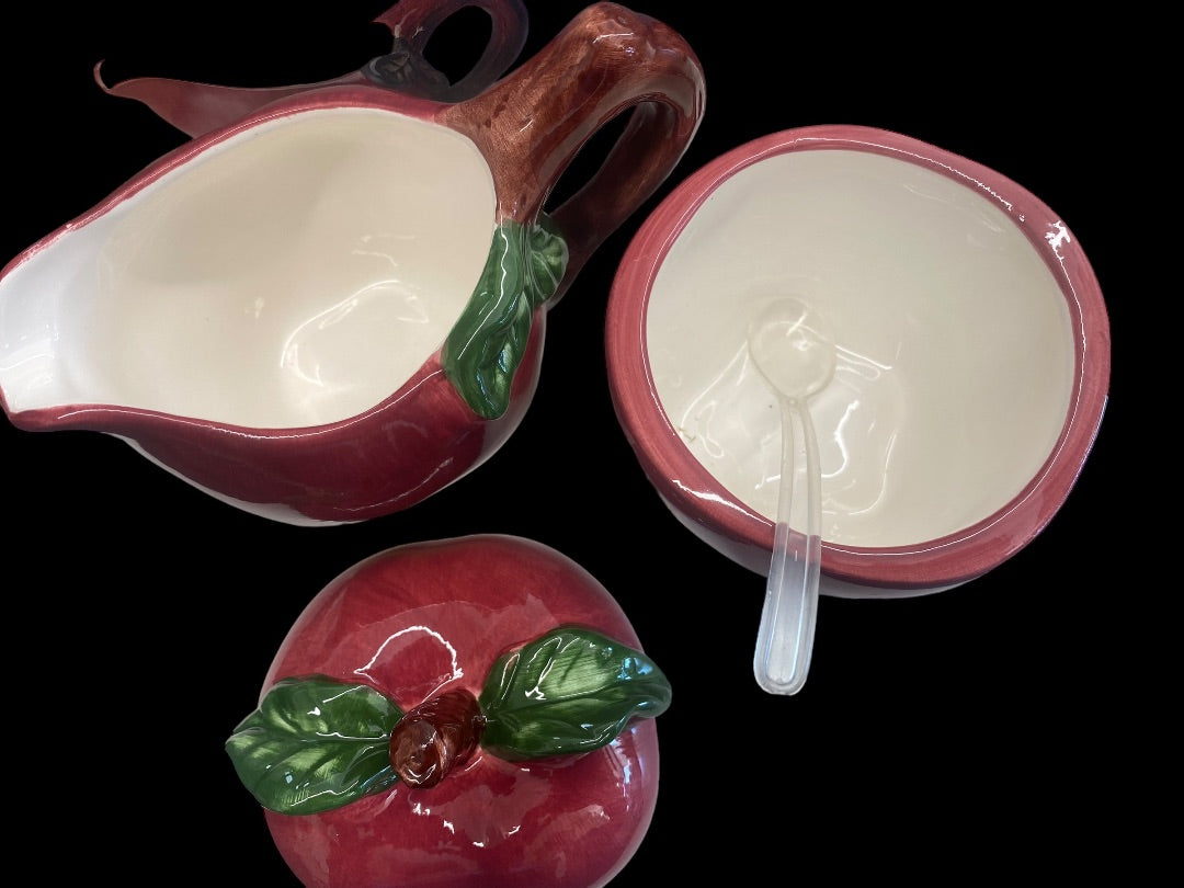 Ceramic Apple Creamer and Sugar Set