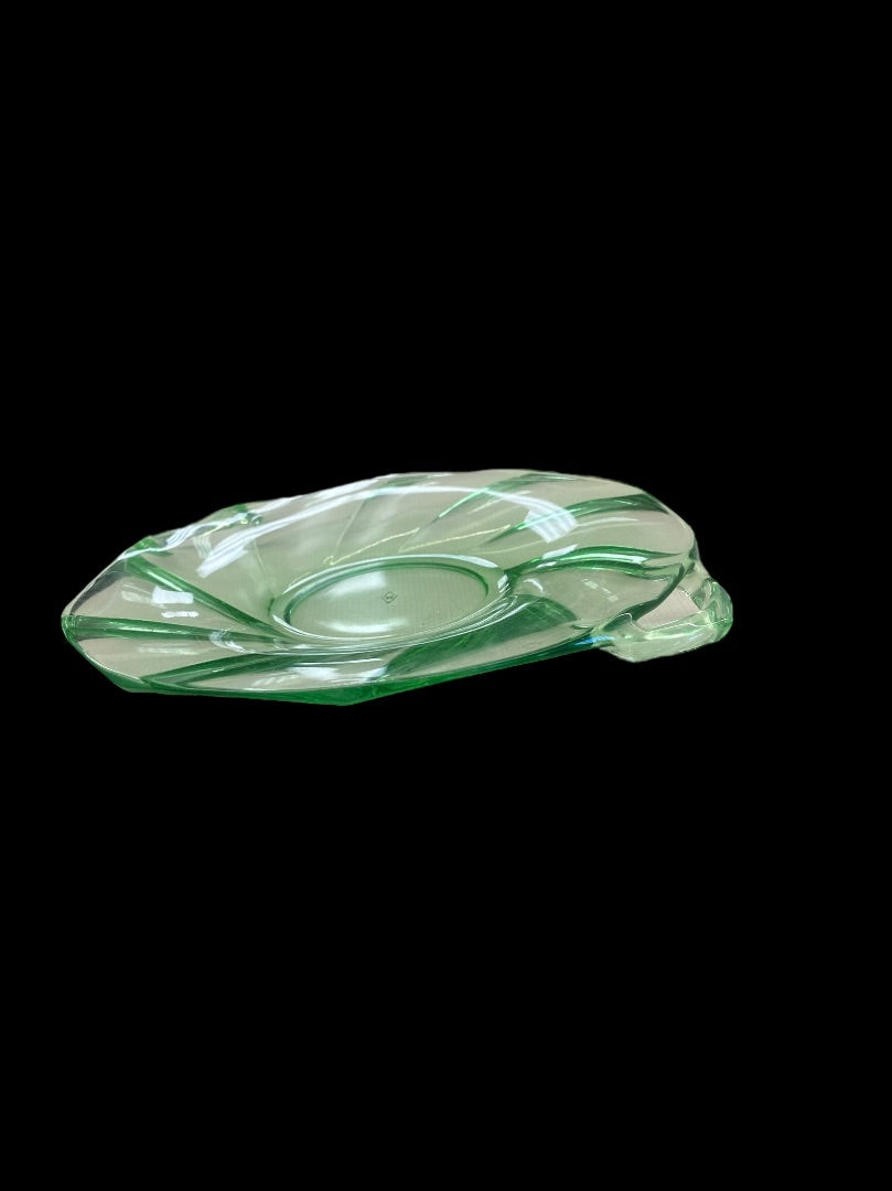 VINTAGE Green Depression Glass Plate with Handles