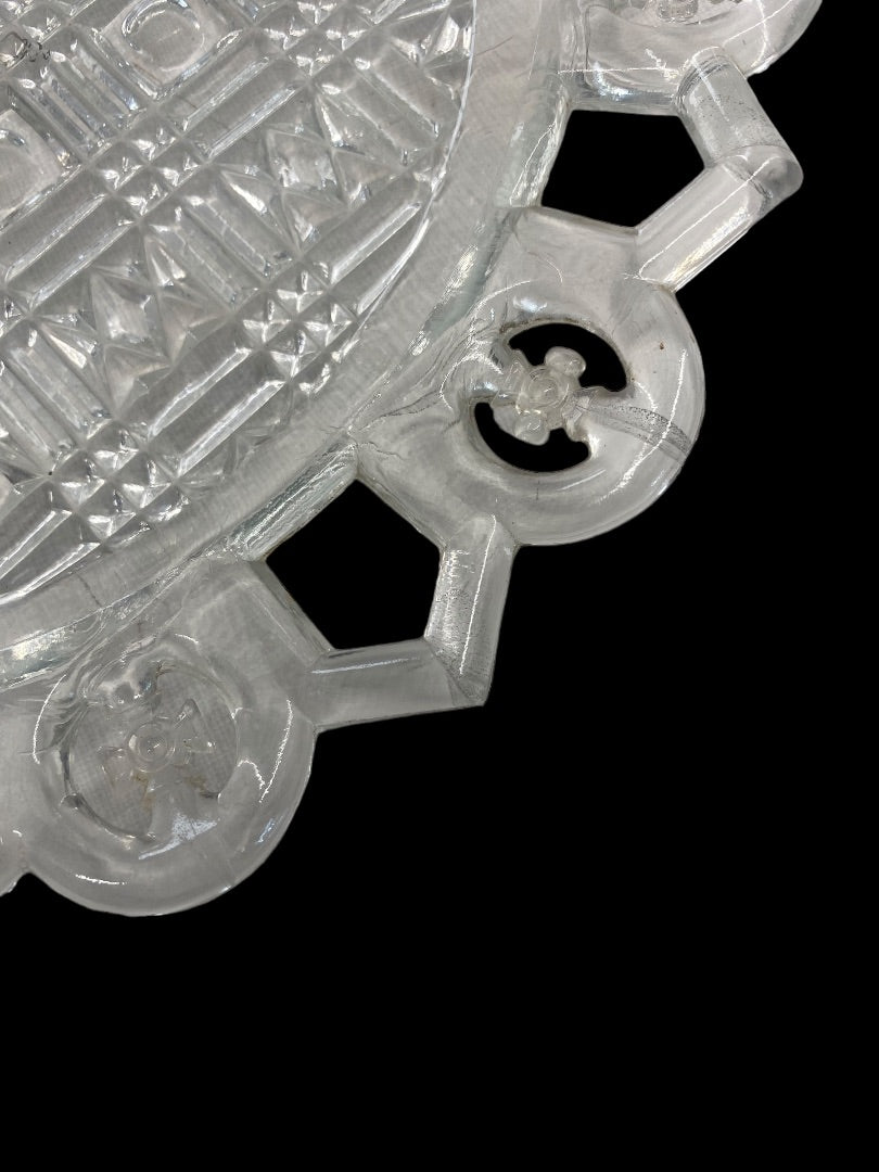 Vintage EAPG Clear Glass Plate German Iron Cross Edge