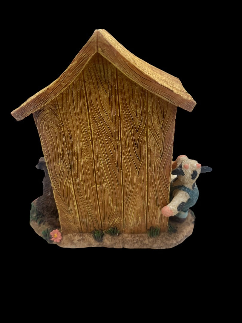 Cows and Dog With Outhouse Figurine Door Opens