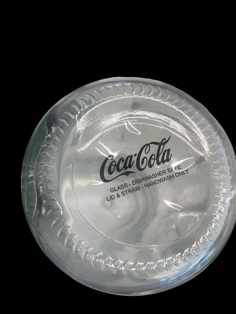 Vintage Coca-Cola Country Classic 4pc 20oz Mason Jar W/Lids & Straw Clear Emboss