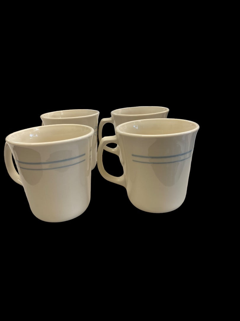 Corning Corelle Beige Coffee Cup Blue Leaf Flower Pattern Retired Set of 4