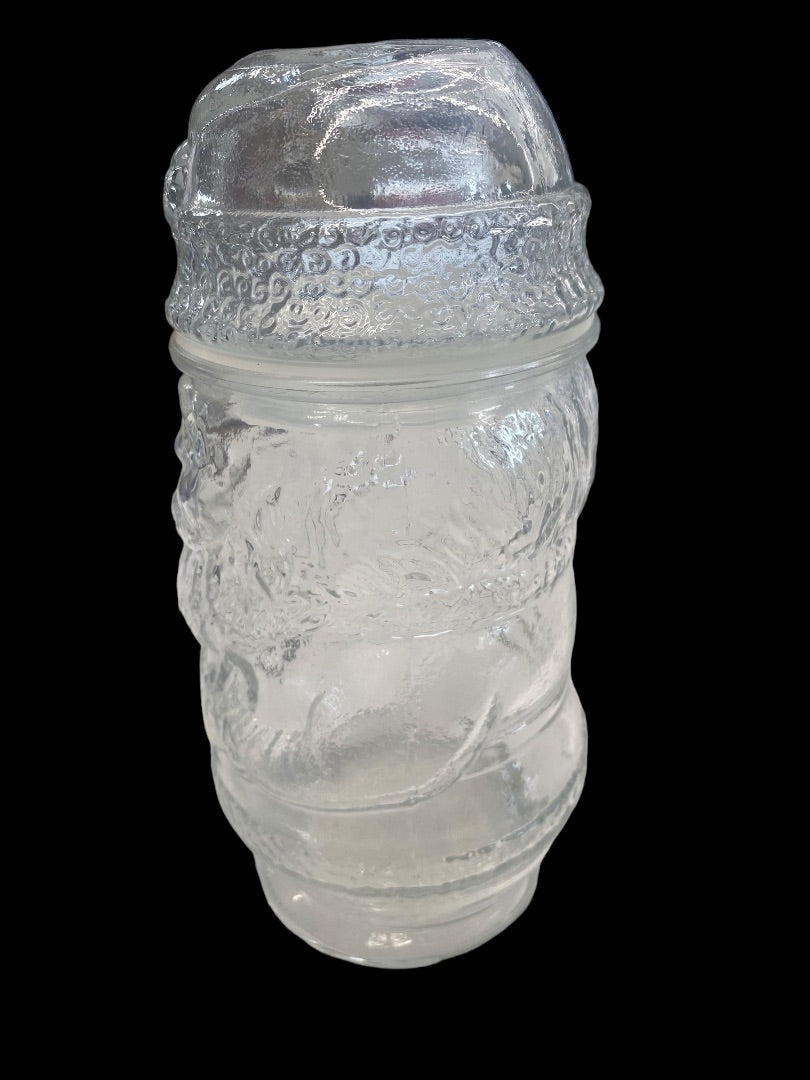 VINTAGE Clear Glass Santa St, Nick Canister Candy Jar Christmas