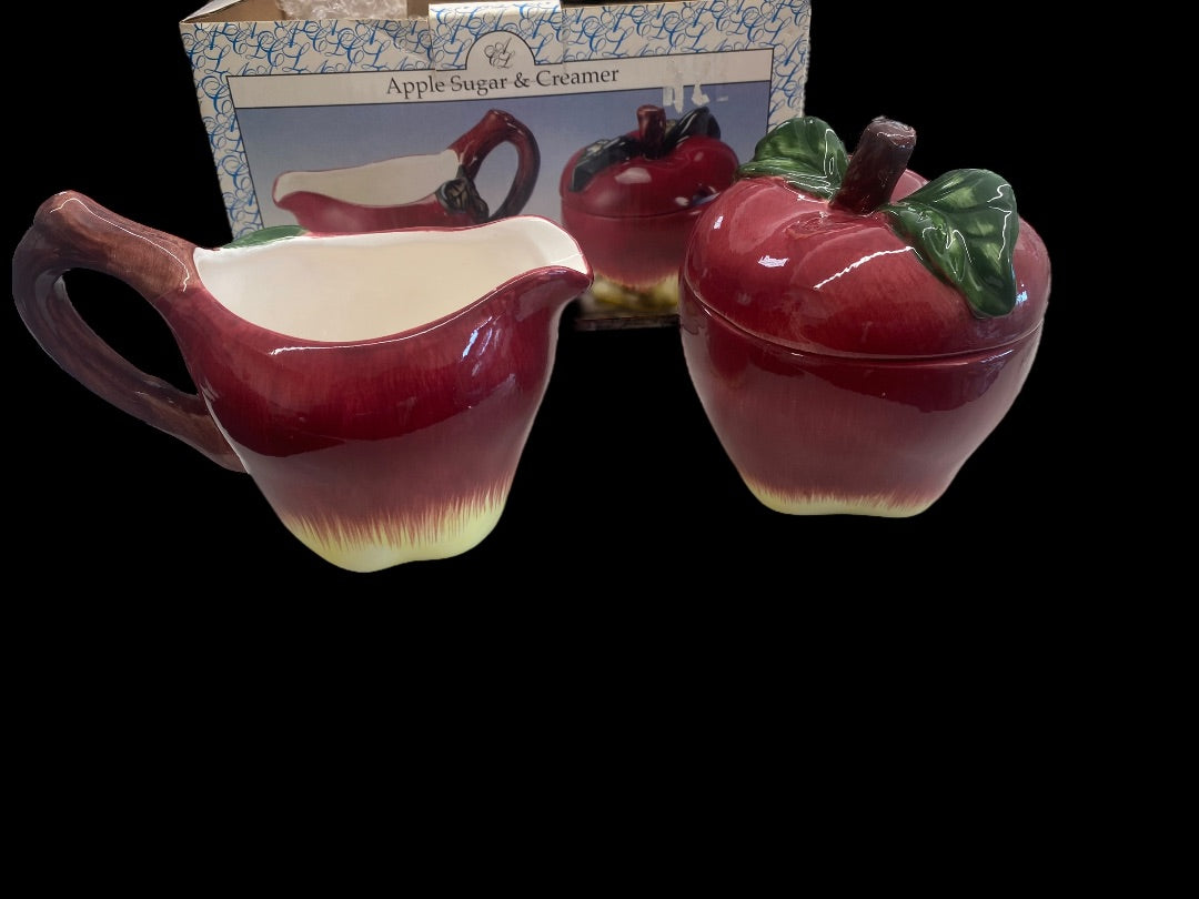 Ceramic Apple Creamer and Sugar Set