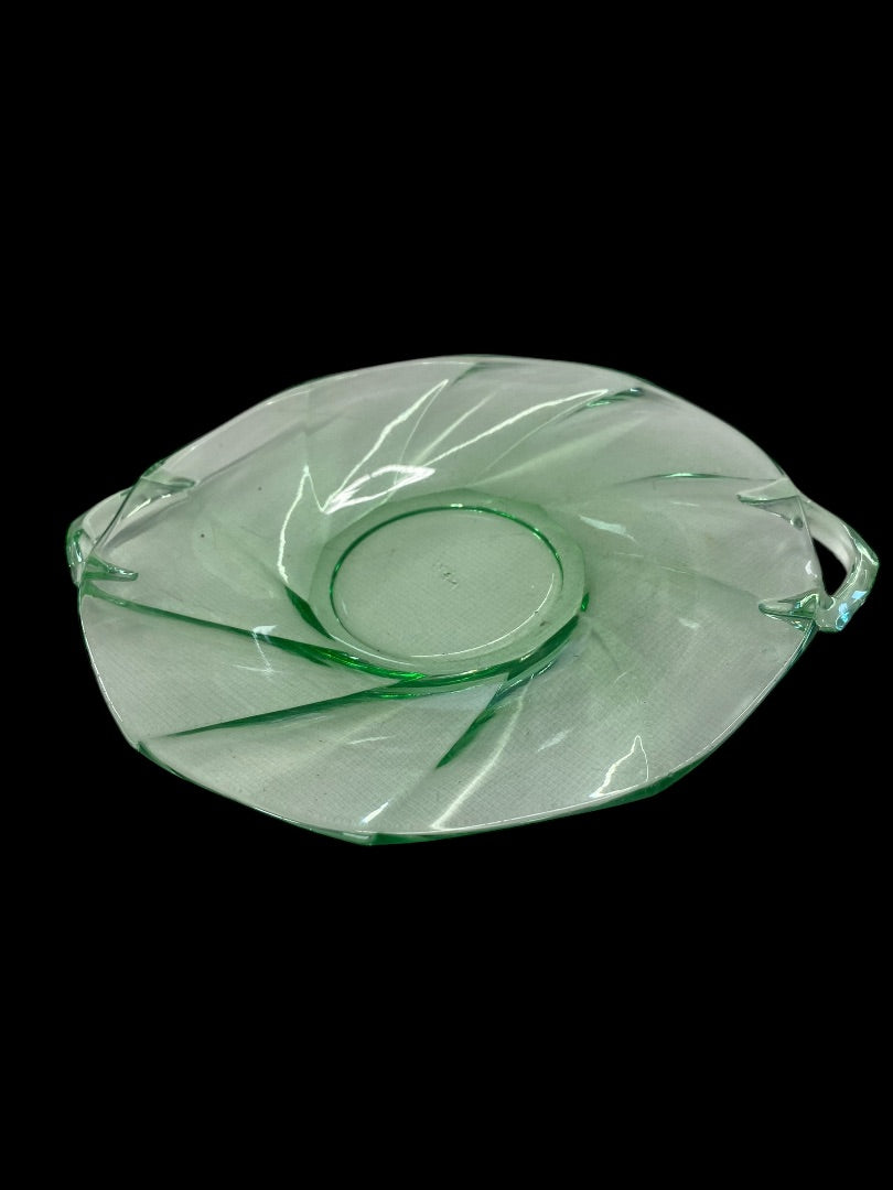 VINTAGE Green Depression Glass Plate with Handles