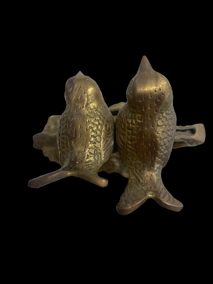 Vintage 1960s Brass Love Birds Perched On A Branch With Flowers Figurine