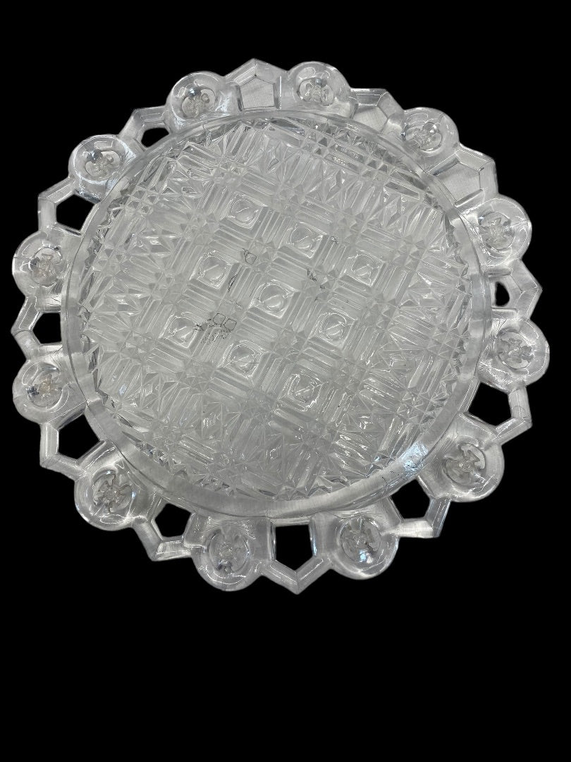 Vintage EAPG Clear Glass Plate German Iron Cross Edge