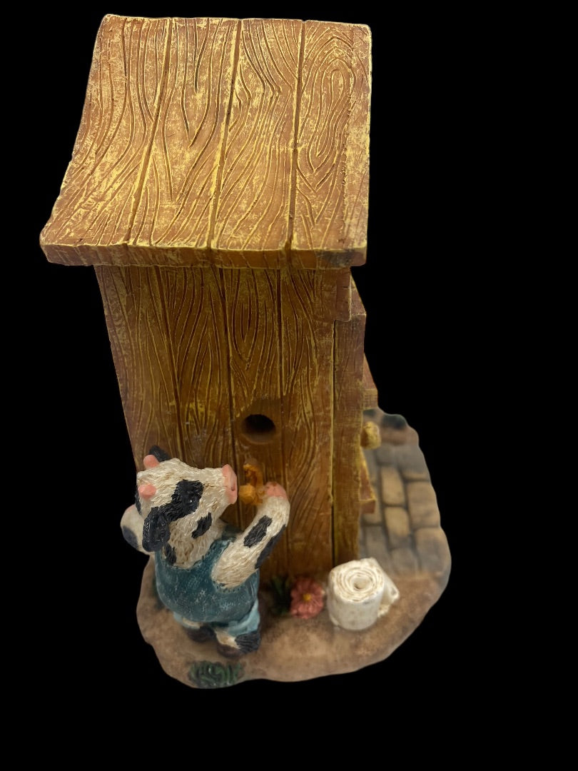 Cows and Dog With Outhouse Figurine Door Opens