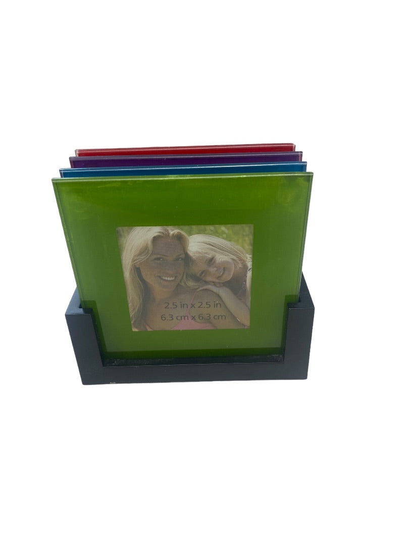 Glass Photo Square Coasters Set 4 with Holder