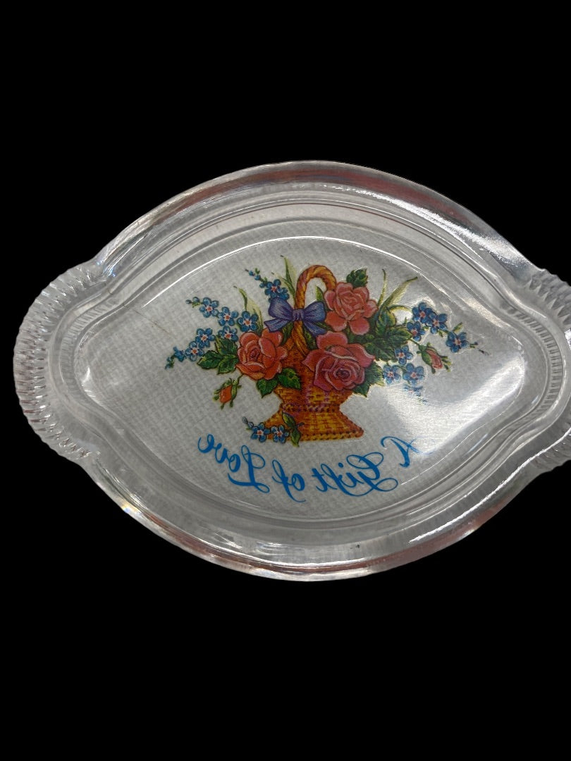 Vintage "A Gift of Love" Small Trinket Box Flower Basket on Lid 24% Lead Crystal