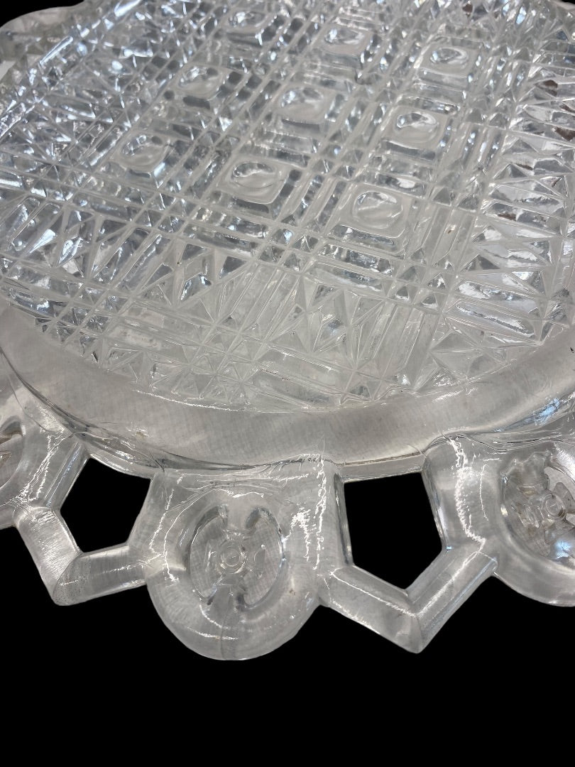 Vintage EAPG Clear Glass Plate German Iron Cross Edge