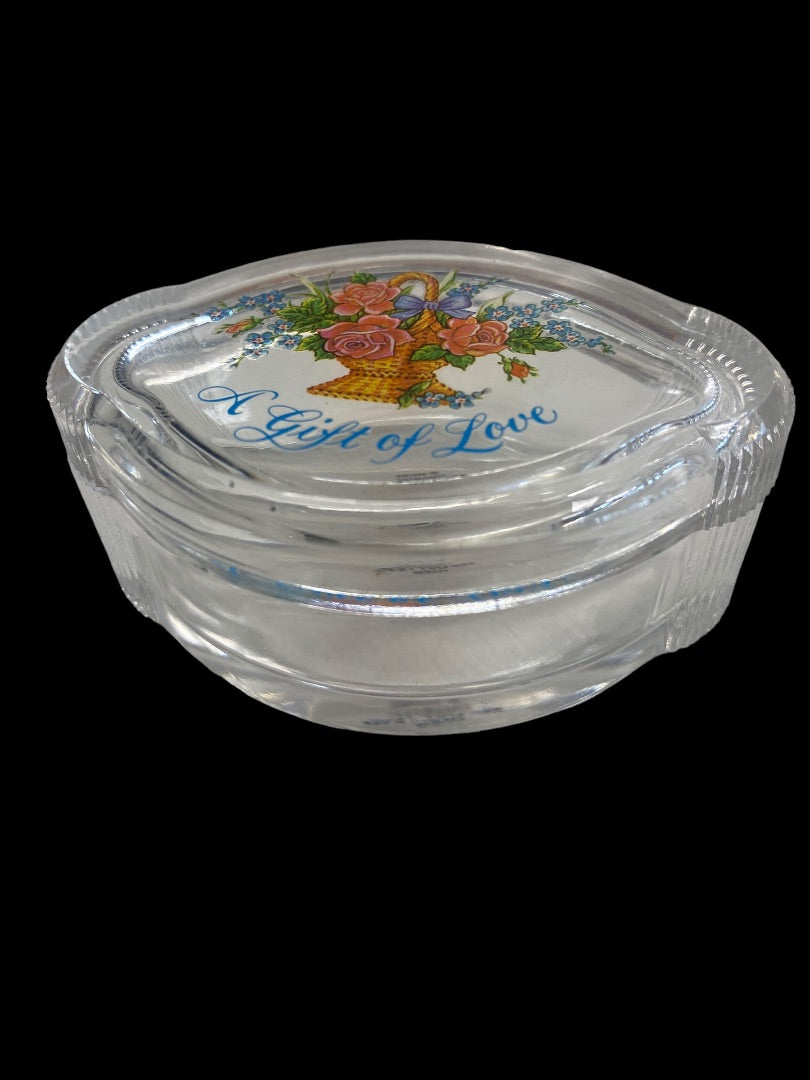 Vintage "A Gift of Love" Small Trinket Box Flower Basket on Lid 24% Lead Crystal