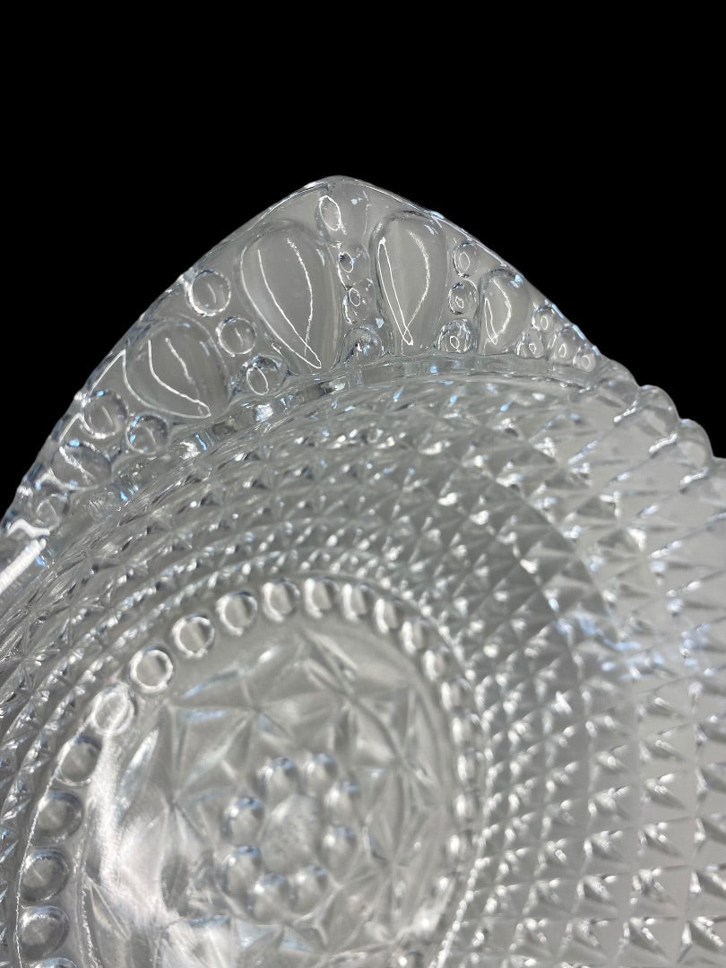 Clear Crystal Cut Diamond Double Handled Bowl Set