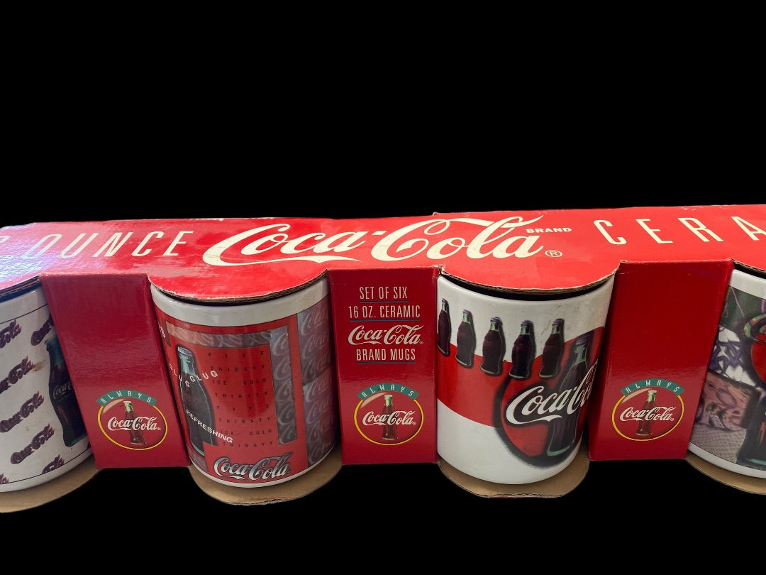 VINTAGE Set 6 Coca-Cola Coke Collectible 16oz Ceramic 1996 Mugs Cups in Box