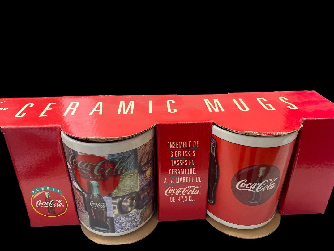 VINTAGE Set 6 Coca-Cola Coke Collectible 16oz Ceramic 1996 Mugs Cups in Box