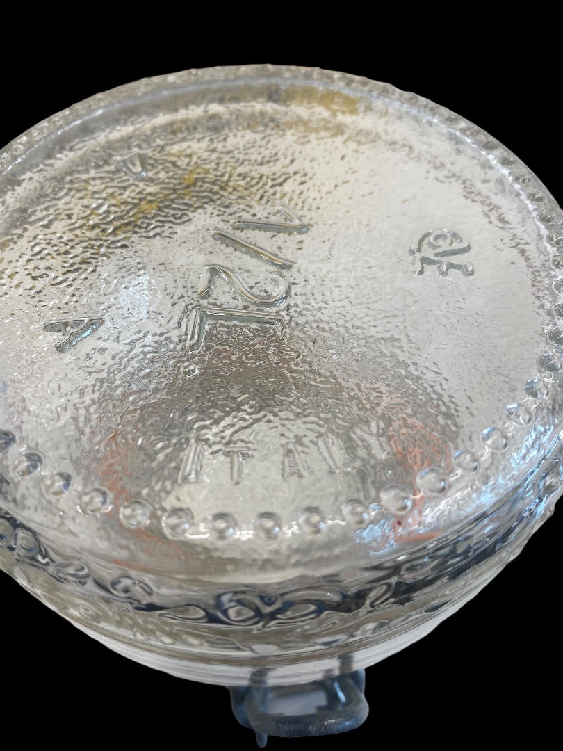 VINTAGE Italian Floral Cove Glass Metal Handle Jar with Rubber Seal