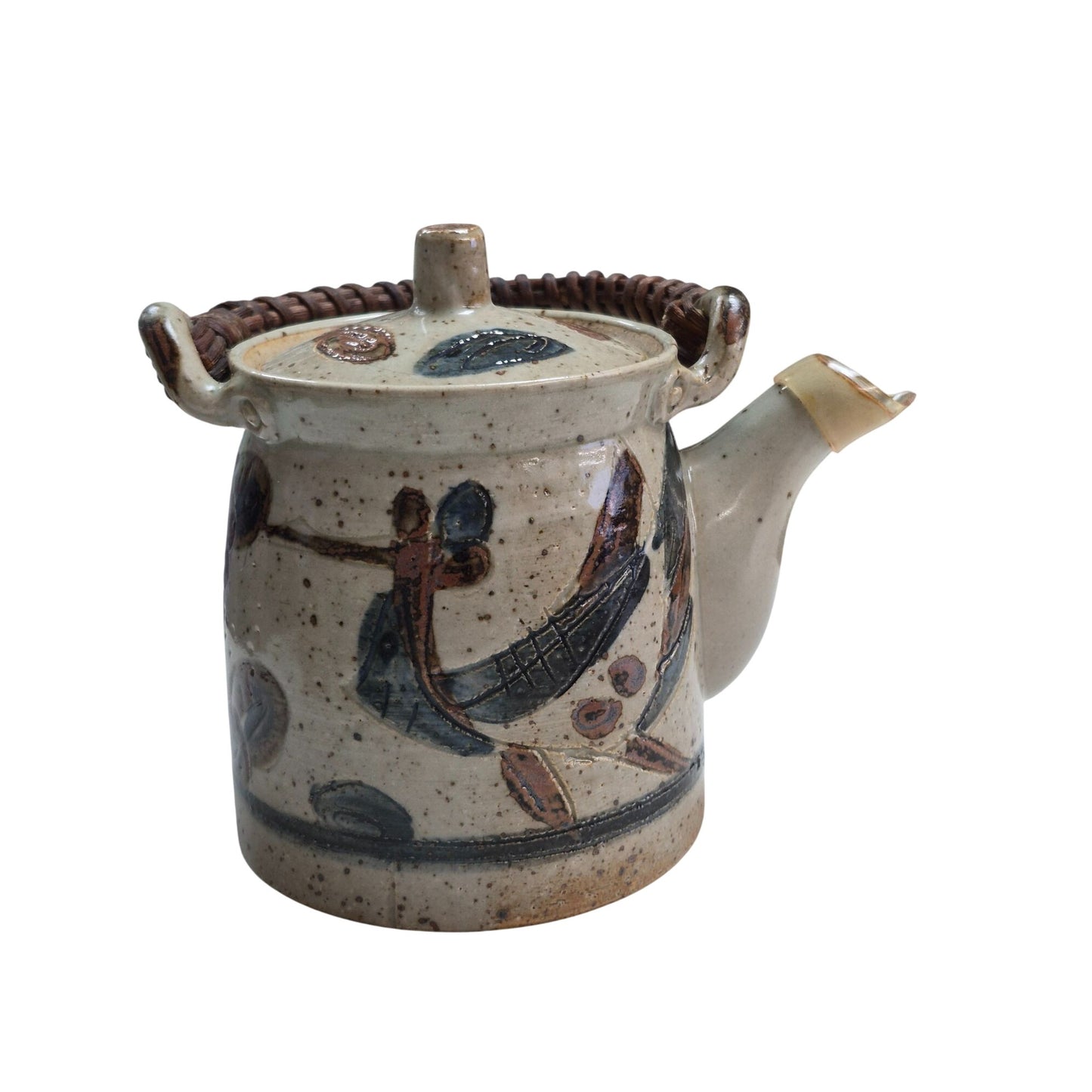 Vintage Japan Tea Set Flower Design Rattan Handle