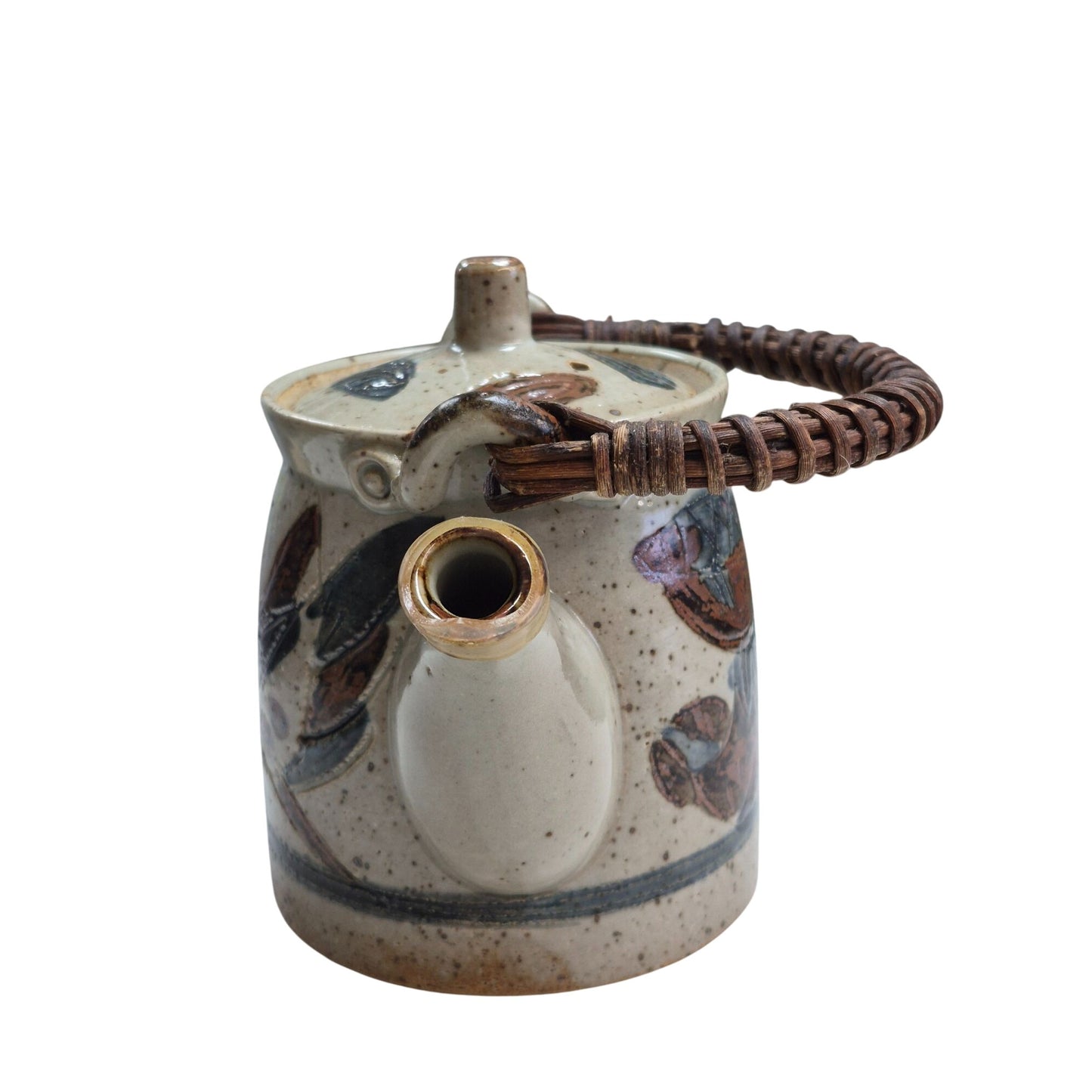 Vintage Japan Tea Set Flower Design Rattan Handle