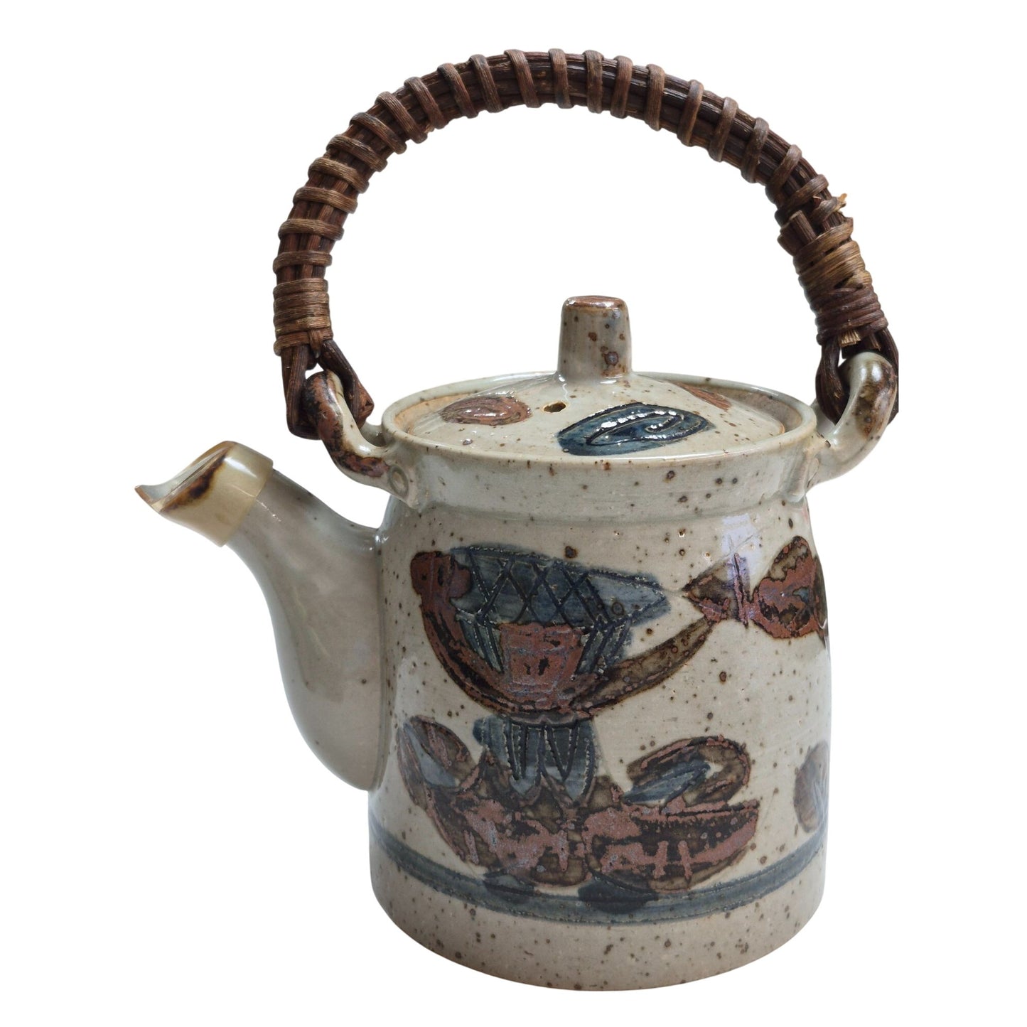 Vintage Japan Tea Set Flower Design Rattan Handle