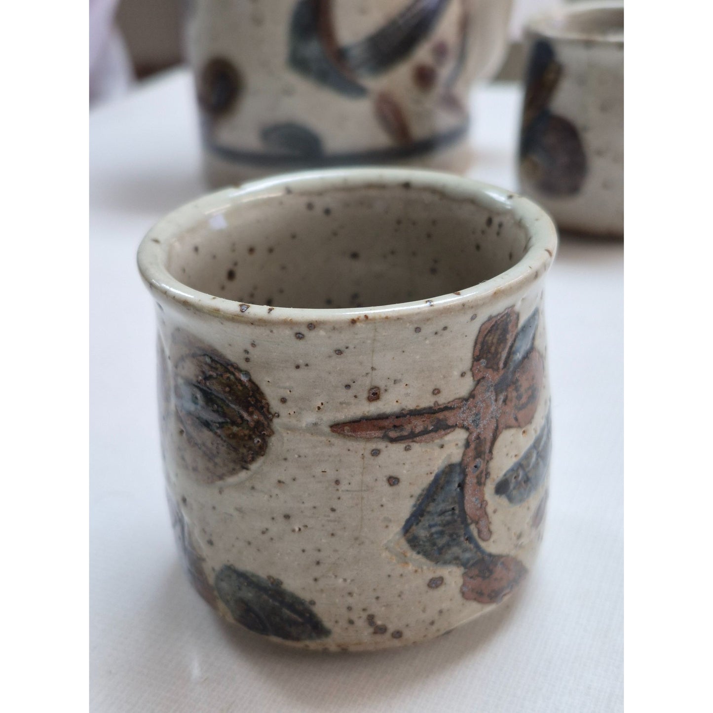 Vintage Japan Tea Set Flower Design Rattan Handle