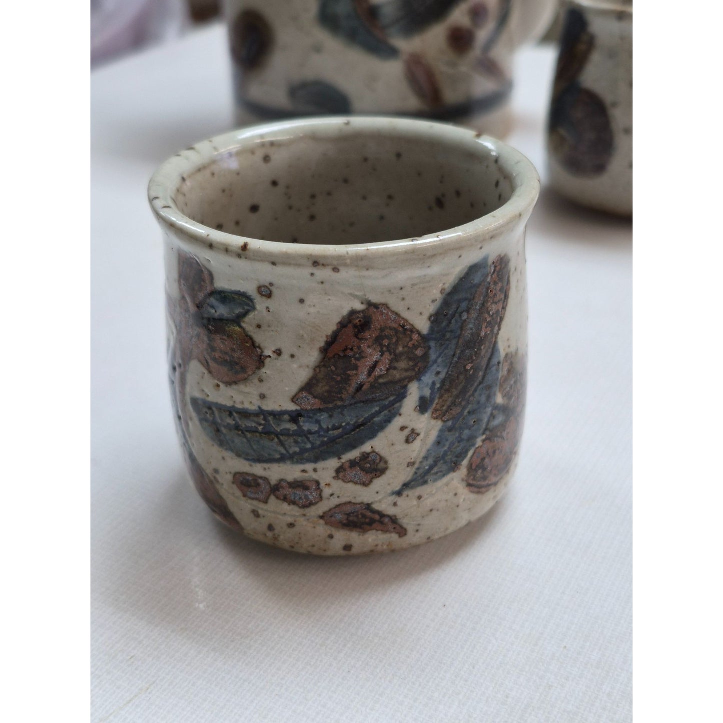 Vintage Japan Tea Set Flower Design Rattan Handle