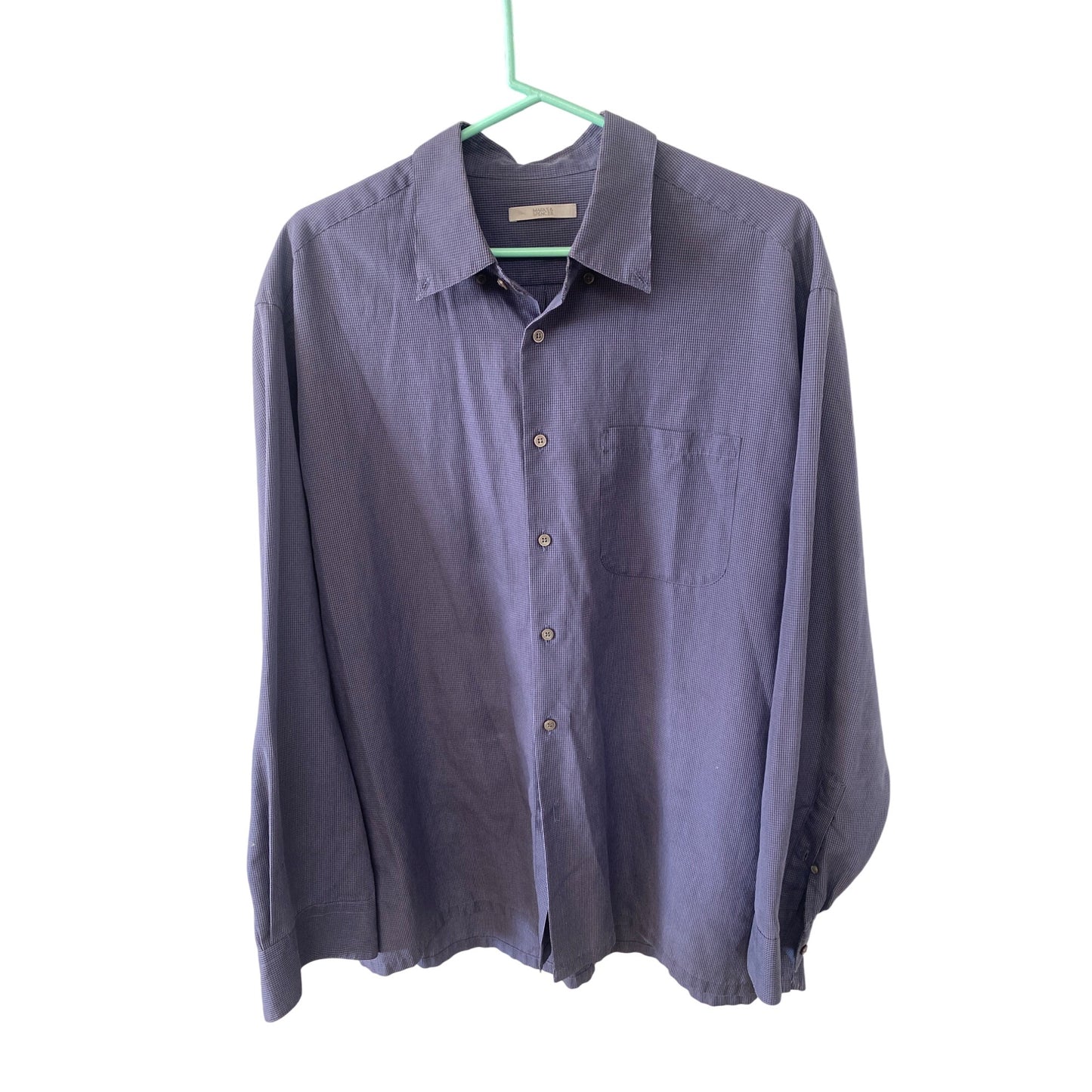 Marks & Spencer Mens Long Sleeve Blue Checkered Shirt XL