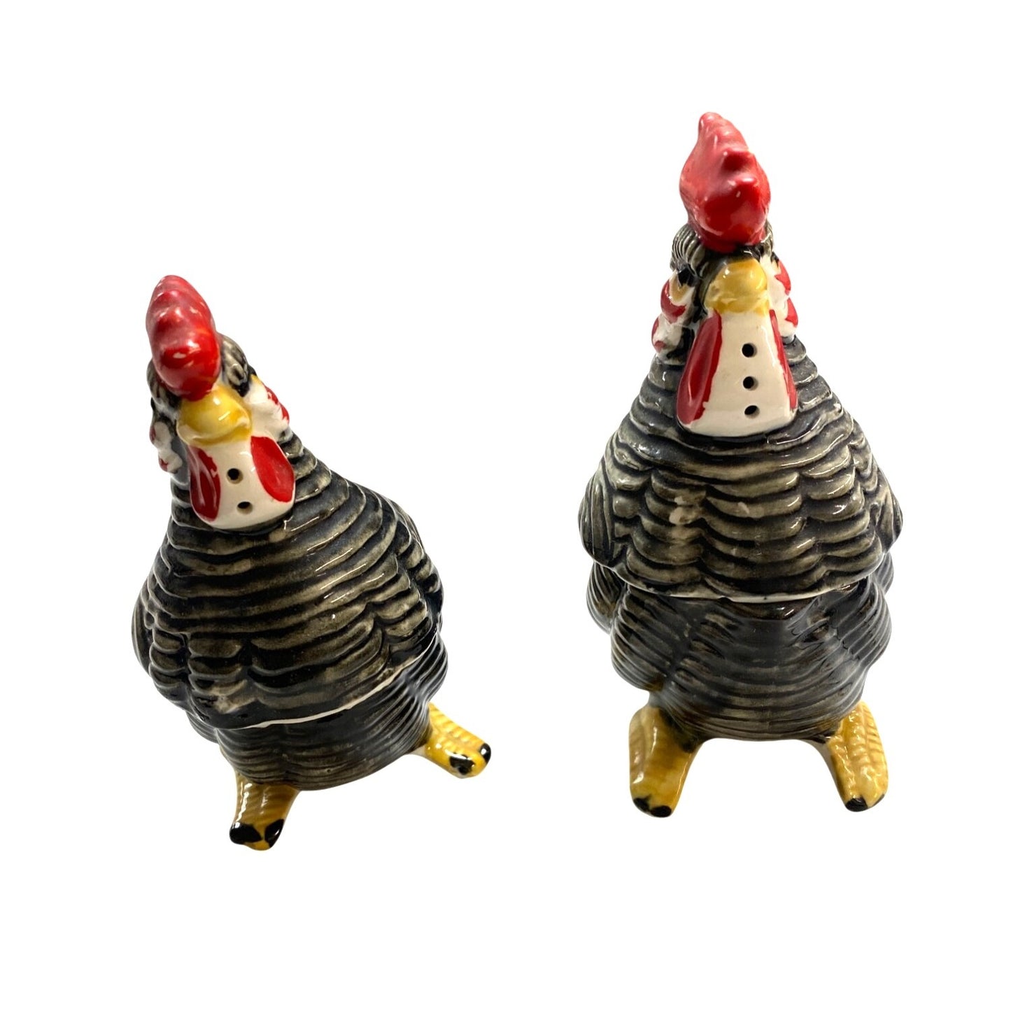Vintage Ceramic Rooster Creamer & Sugar Salt and Pepper Shaker Set Black/Red/Yellow