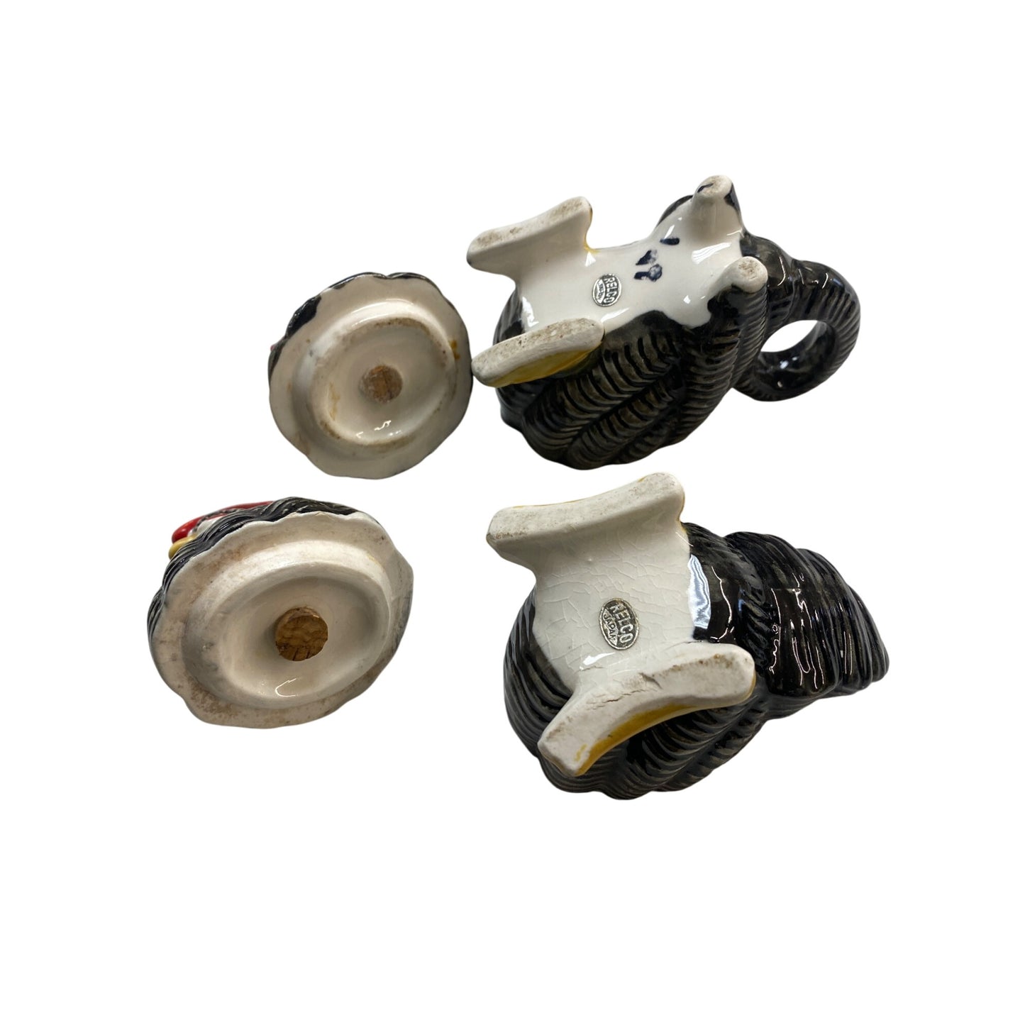 Vintage Ceramic Rooster Creamer & Sugar Salt and Pepper Shaker Set Black/Red/Yellow