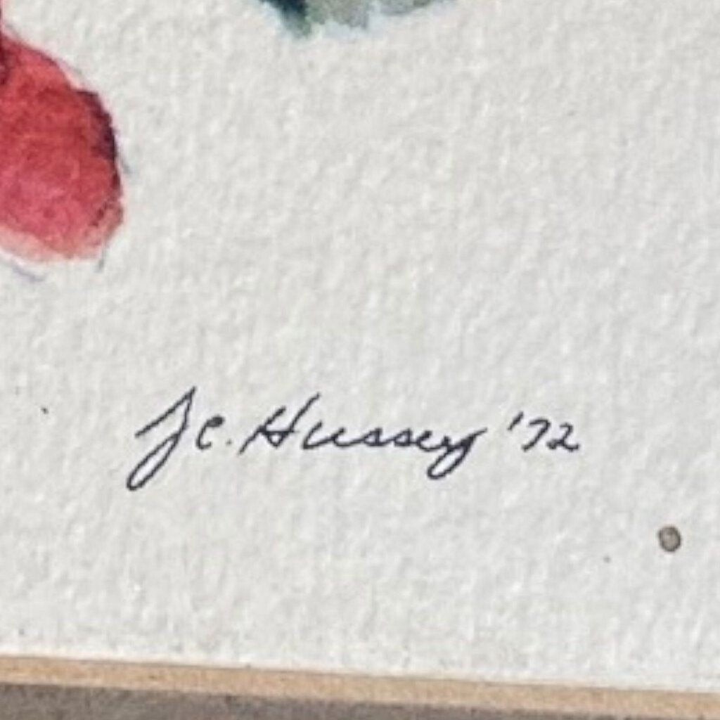 Vintage Watercolor Print J.C. Hussey 1972 Winter Scenes Children Playing Snow Sled Art Set 4