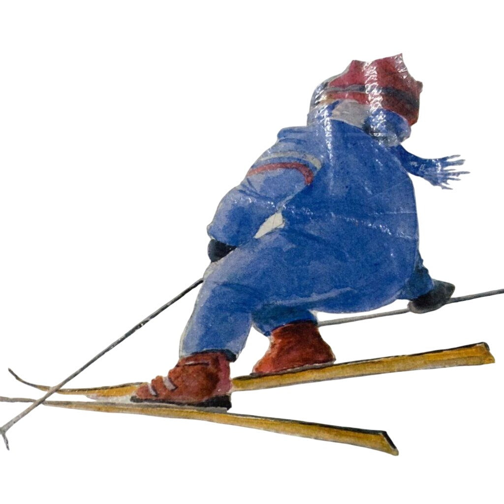 Vintage Watercolor Print J.C. Hussey 1972 Winter Scenes Children Playing Snow Sled Art Set 4