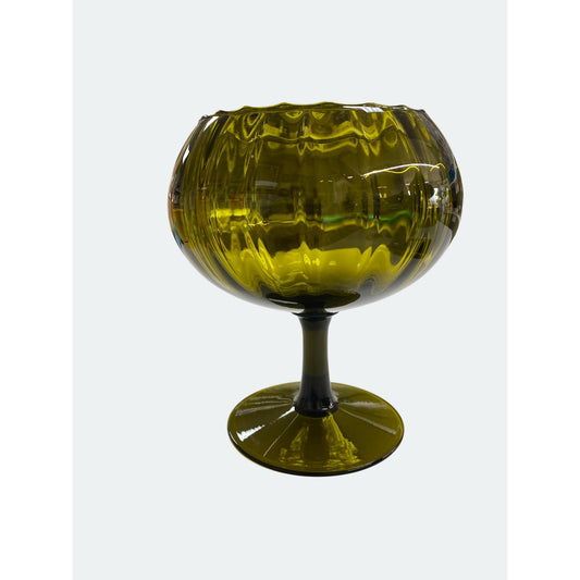 Vintage Olive Green Glass Pedestal Bowl / Goblet - Decorative Accent Piece For Home Or Collectibles