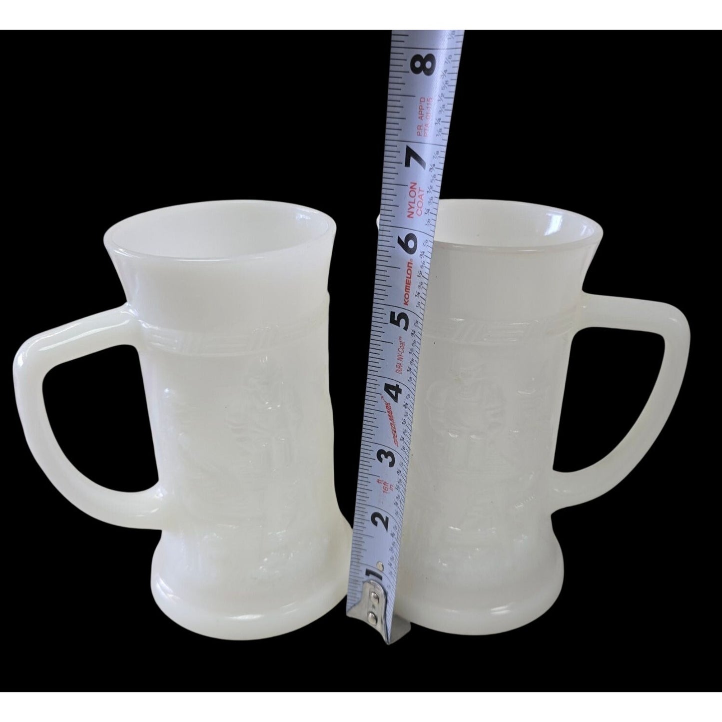 Federal Milk Glass Beer Steins Pair Tavern Scene Relief 6 " Vintage Mugs