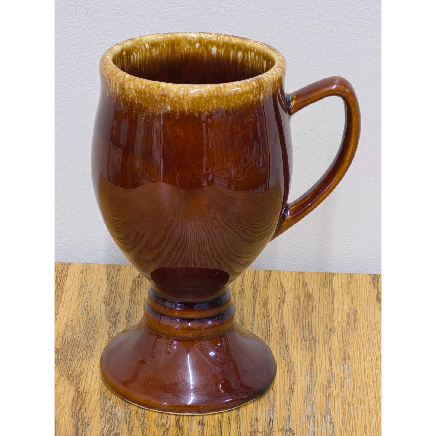 Vintage Hull USA Brown Drip Glaze Irish Pedestal Mug