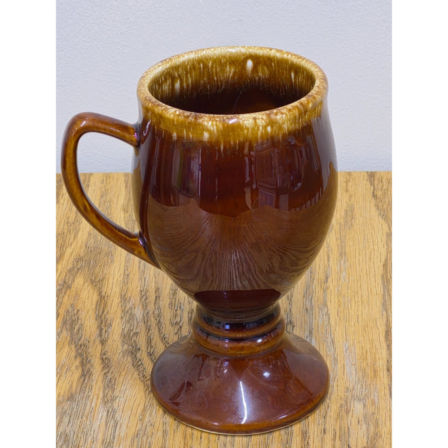 Vintage Hull USA Brown Drip Glaze Irish Pedestal Mug