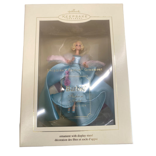 Hallmark Delphine Barbie Ornament In Blue Satin & Taffeta Dress With Display Stand