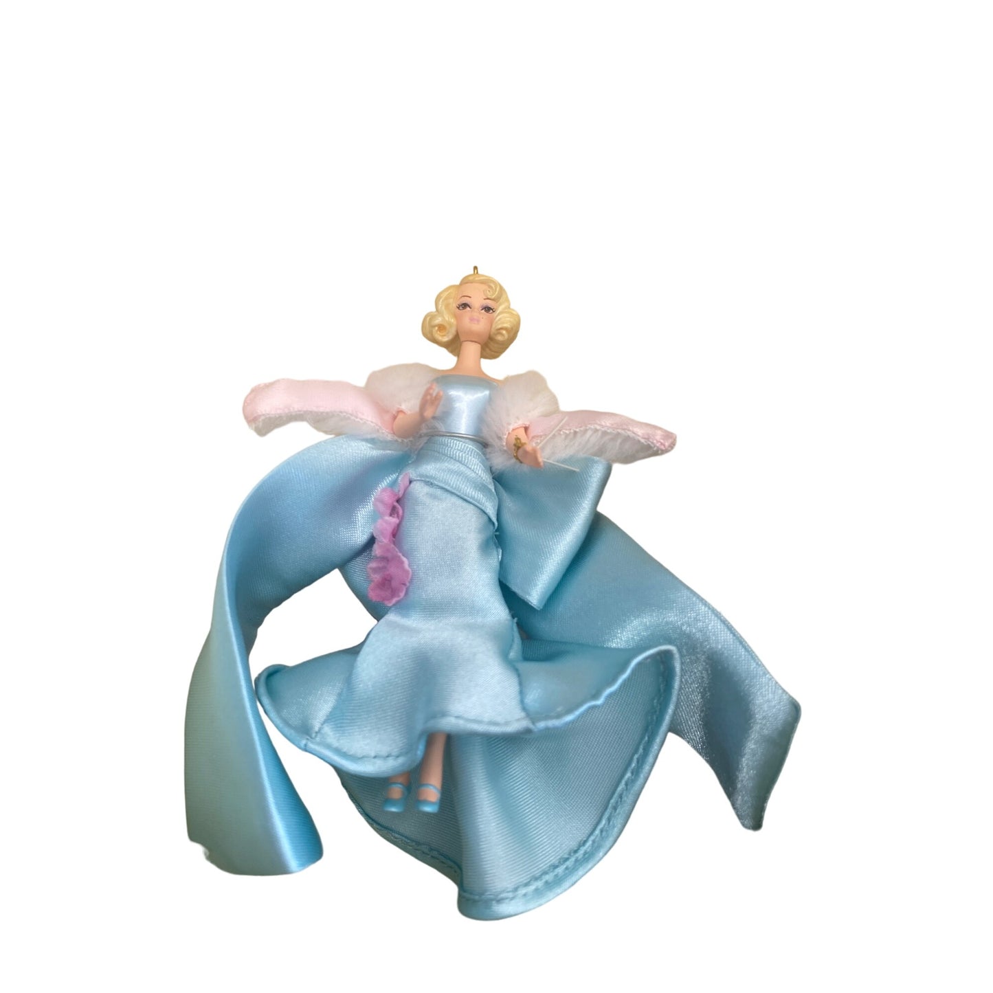 Hallmark Delphine Barbie Ornament In Blue Satin & Taffeta Dress With Display Stand