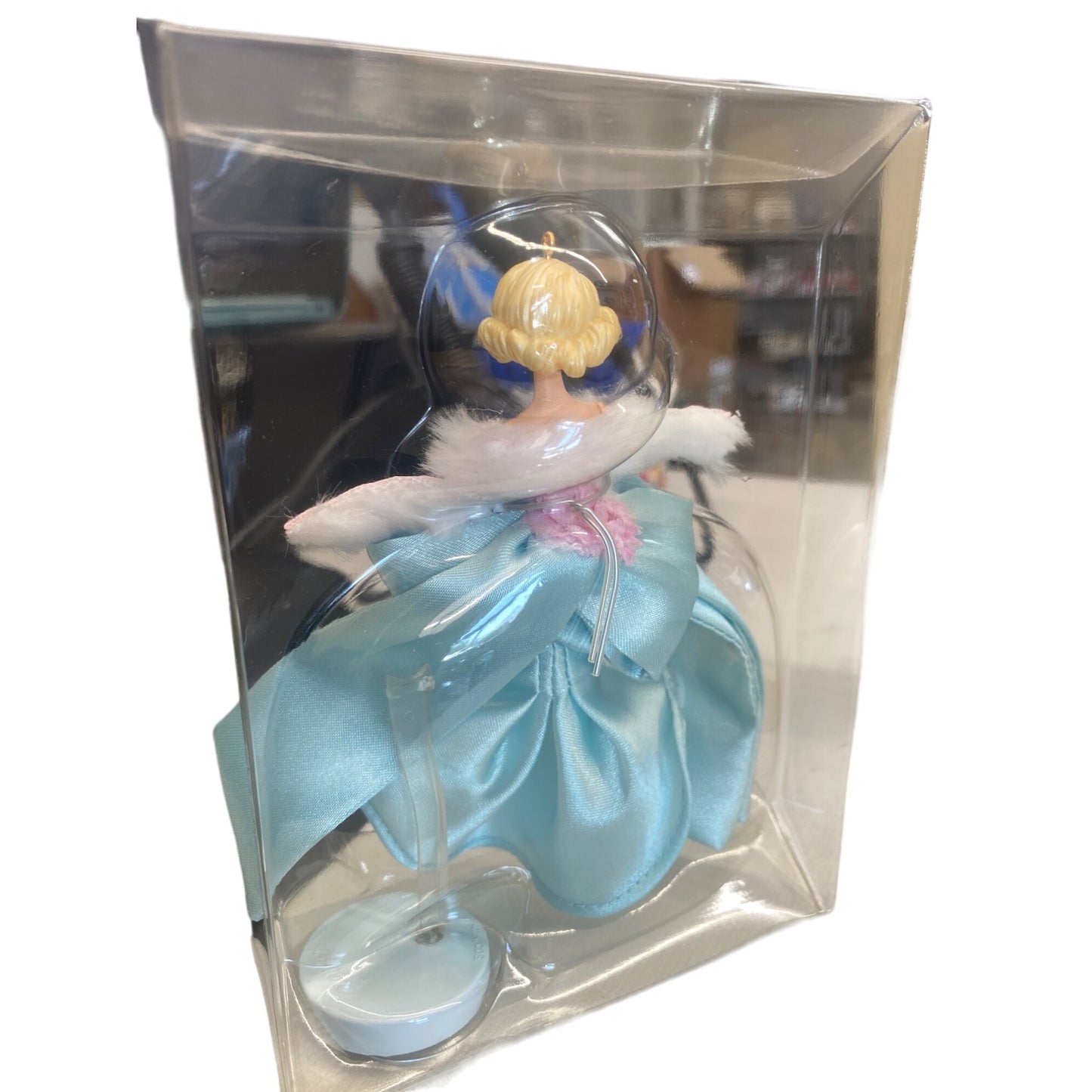 Hallmark Delphine Barbie Ornament In Blue Satin & Taffeta Dress With Display Stand