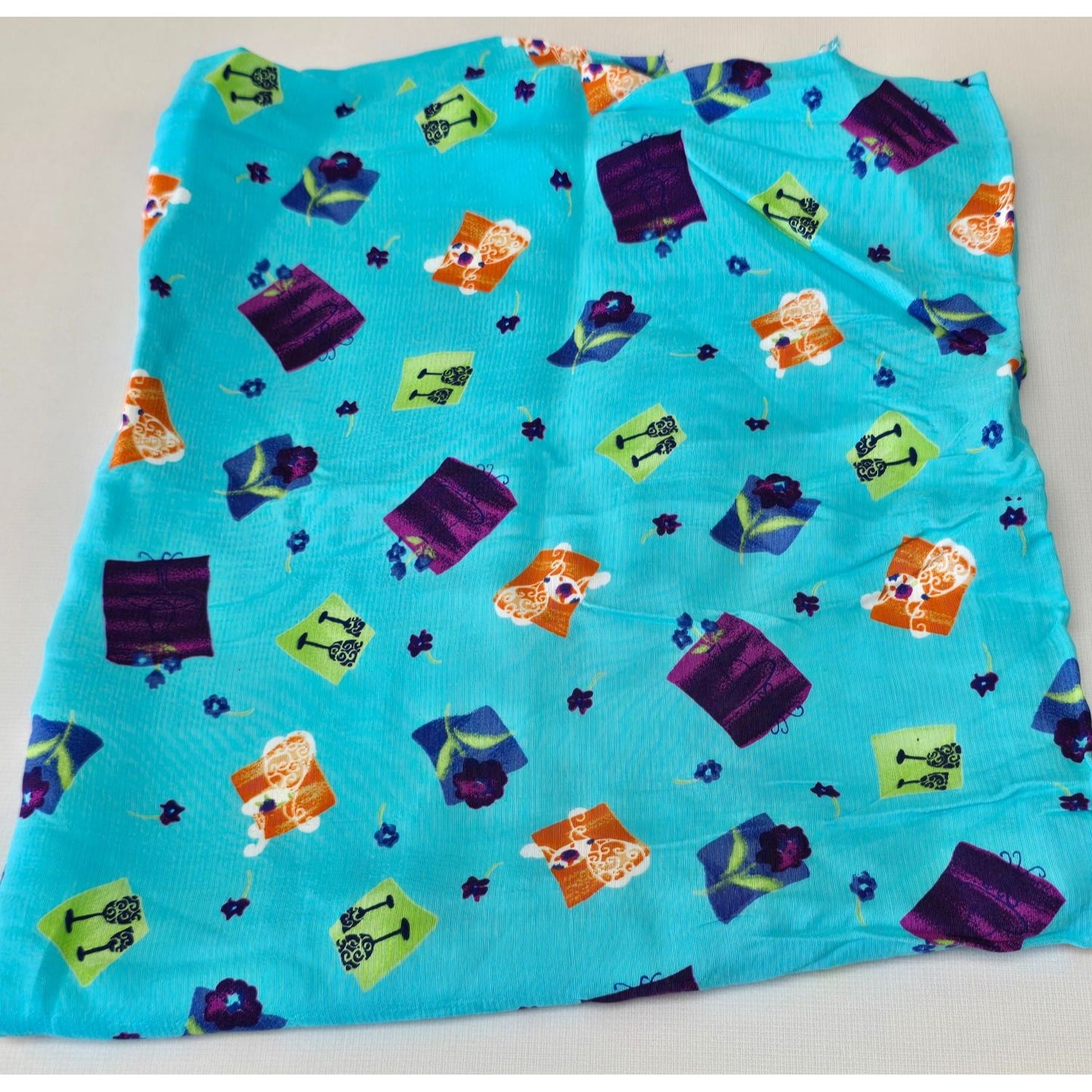 Vintage Turquoise Abstract Silky Polyester Fabric 56" W x 43" L